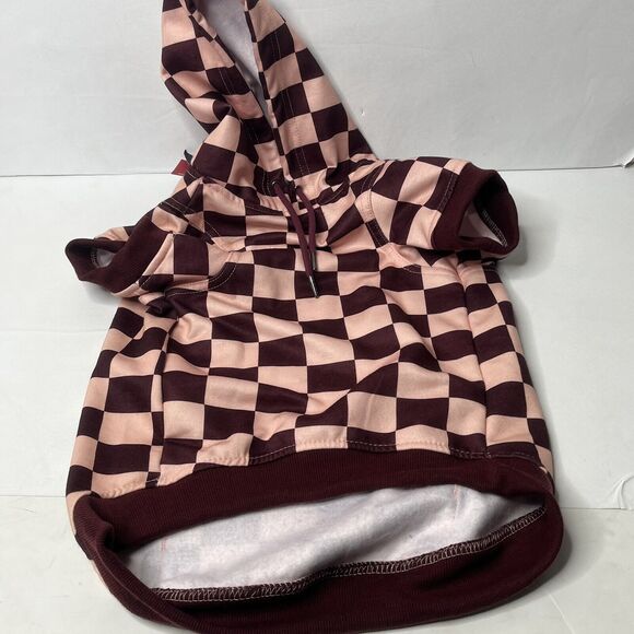 Reebok Pink Maroon Plaid Dog Hoodie Sweatshirt Size Large  (Chest 20-23”) - Picture 6 of 7